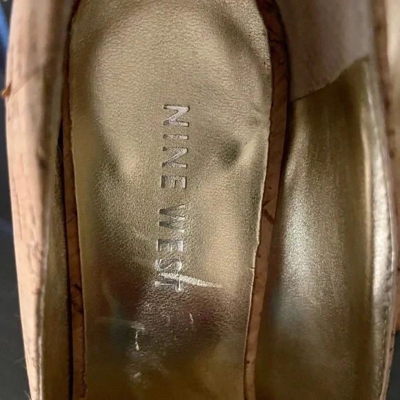 NINE WEST Cork Peep Toe Heels sz 6 - Picture 4 of 7